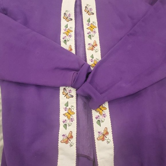 Vintage 90s Purple Granny Core Open Cardigan Sweatshirt Purple Butterflies XL - Picture 6 of 10